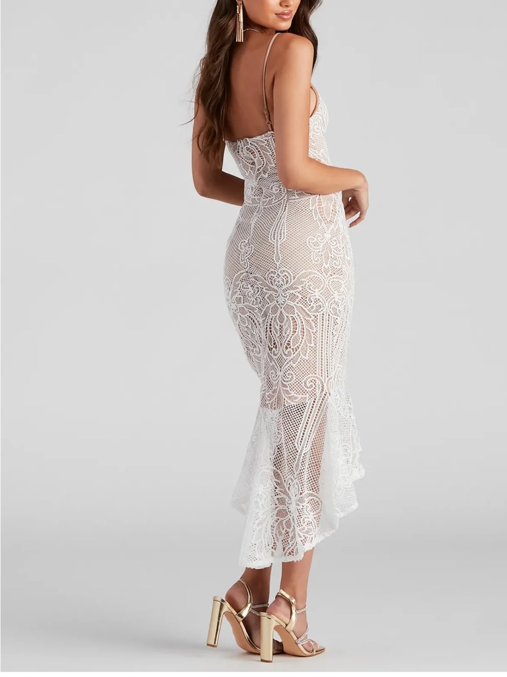 Windsor White Lace High-Low Spaghetti Strap Dress - Picture 8 of 8